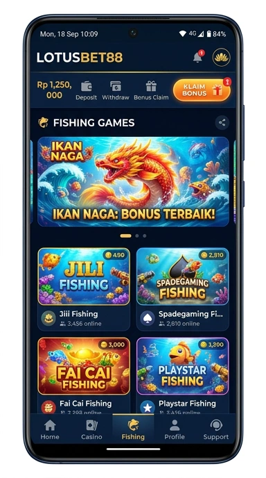 Tampilan menarik dari aplikasi permainan di lotusbet88.